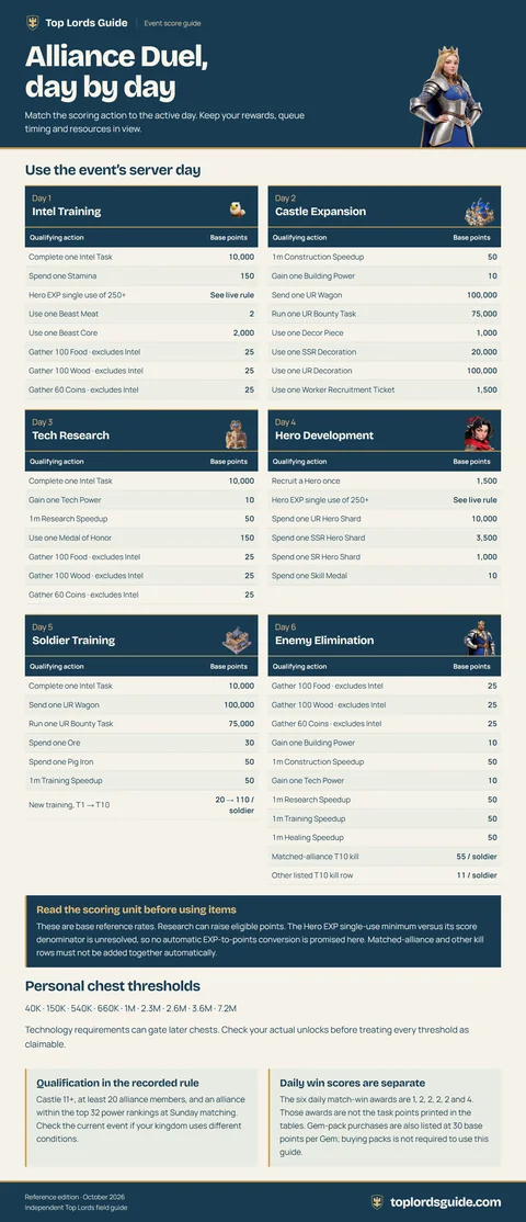 Alliance Duel, day by day infographic preview